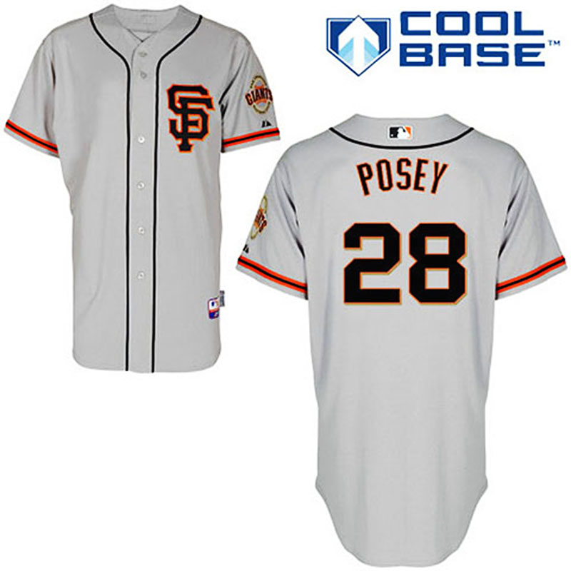 San Francisco Giants #28 Buster Posey Cool Base Road 2 Grey Jersey