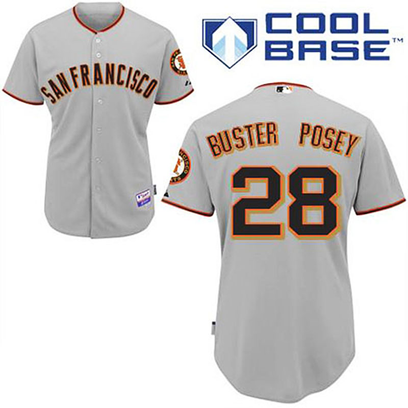 San Francisco Giants #28 Buster Posey Grey Road Cool Base Jersey