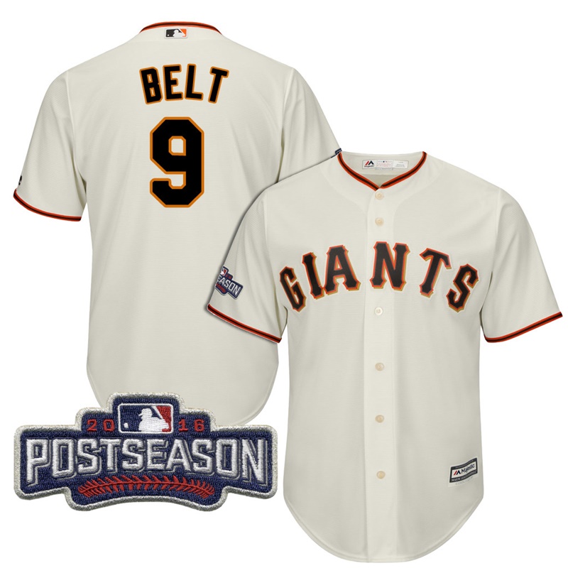 San Francisco Giants Brandon Belt #9 Cream 2016 Postseason Patch Cool Base Jersey