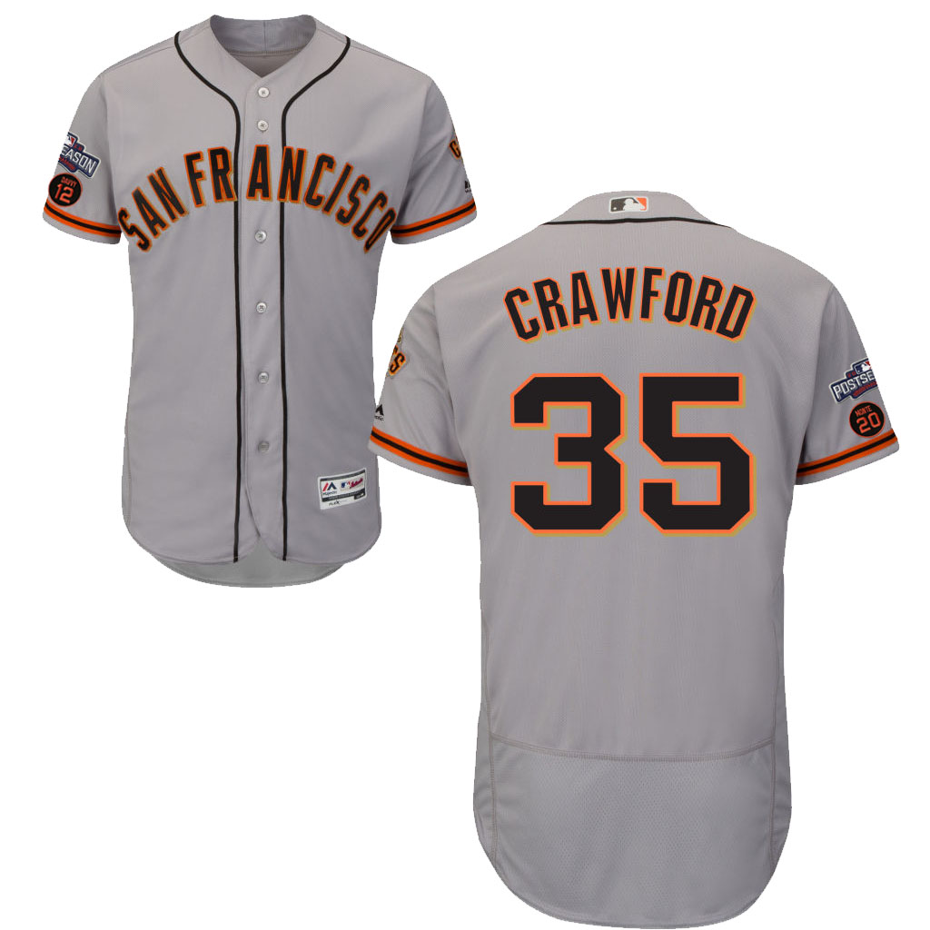 San Francisco Giants Brandon Crawford #35 Gray Two Memorial Patches 2016 Postseason Flex Base Jersey