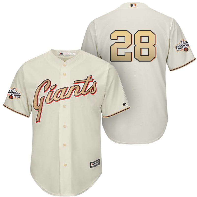 San Francisco Giants #28 Buster Posey Cream Cool Base Player Gold Jersey