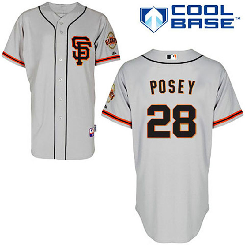 San Francisco Giants #28 Buster Posey Grey Cool Base 2012 Road 2 Jersey