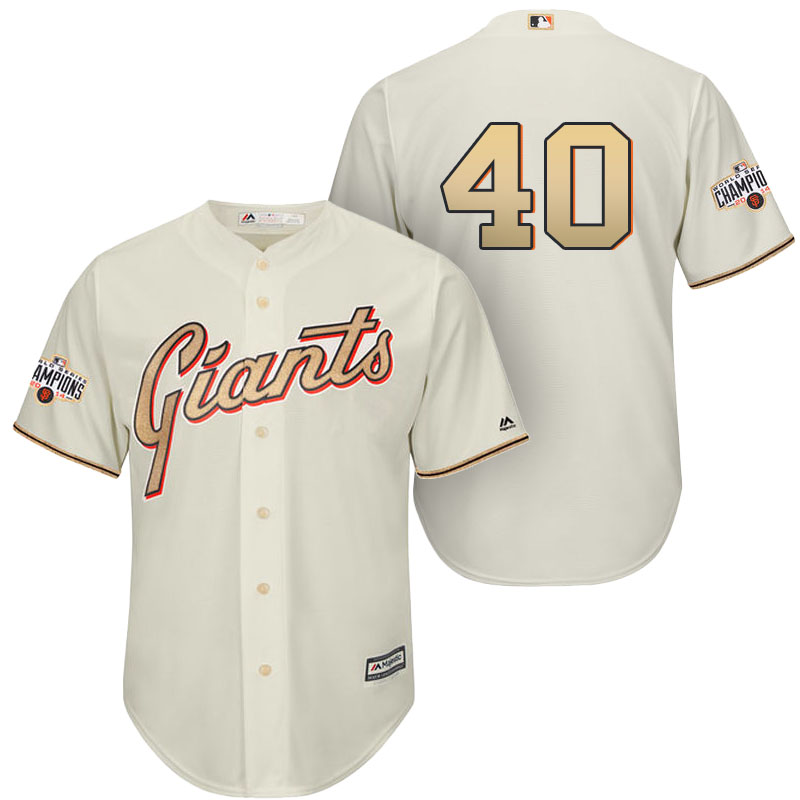 San Francisco Giants #40 Madison Bumgarner Cream Cool Base Player Gold Jersey