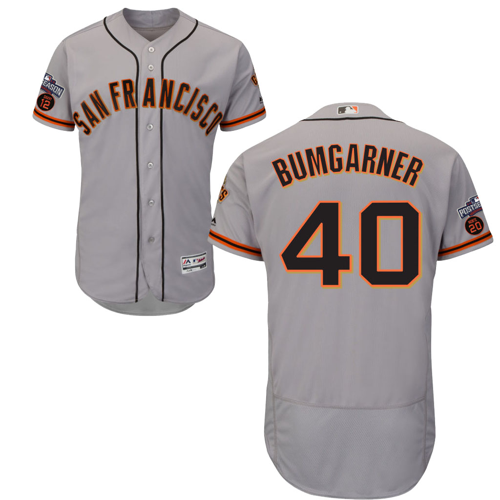 San Francisco Giants Madison Bumgarner #40 Gray Two Memorial Patches 2016 Postseason Flex Base Jersey