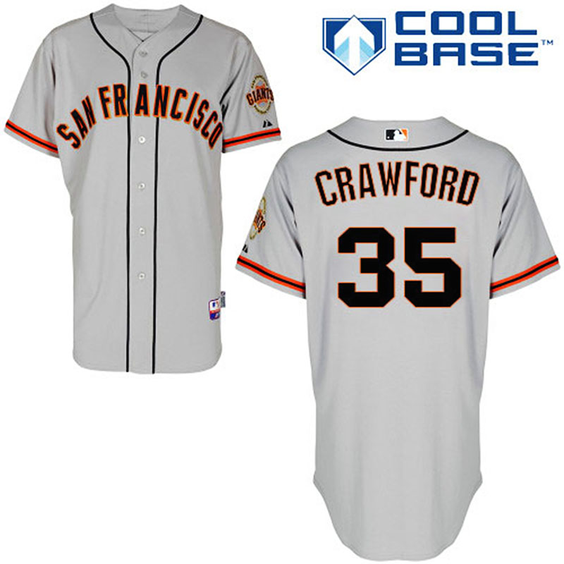 San Francisco Giants #35 Brandon Crawford Men's Authentic Grey Road Majestic MLB Cool Base Jersey