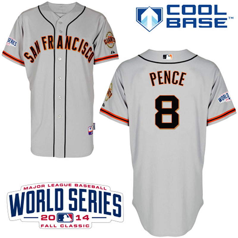 San Francisco Giants #8 Hunter Pence Men's Authentic Grey Road Majestic MLB W/2014 World Series Cool Base Jersey