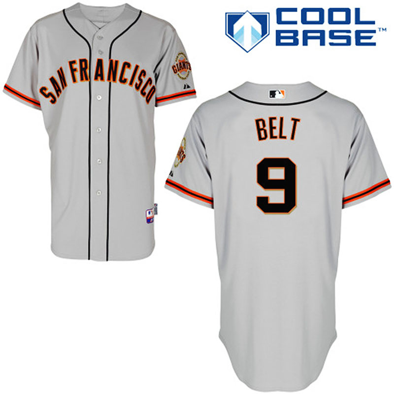 San Francisco Giants #9 Brandon Belt Men's Authentic Grey Road Majestic MLB Cool Base Jersey