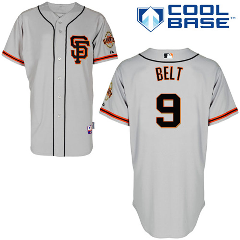 San Francisco Giants #9 Brandon Belt Men's Authentic Grey Alternate Majestic MLB Cool Base Jersey