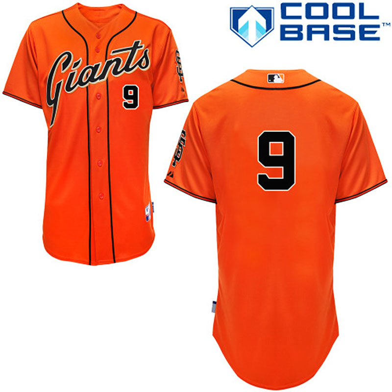 San Francisco Giants #9 Brandon Belt Men's Authentic Orange Alternate Majestic MLB Cool Base Jersey