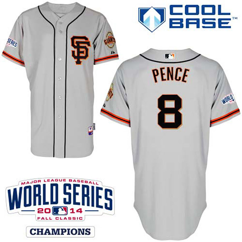 San Francisco Giants #8 Hunter Pence Youth Authentic Grey Alternate Majestic MLB W/2014 World Series Cool Base Jersey