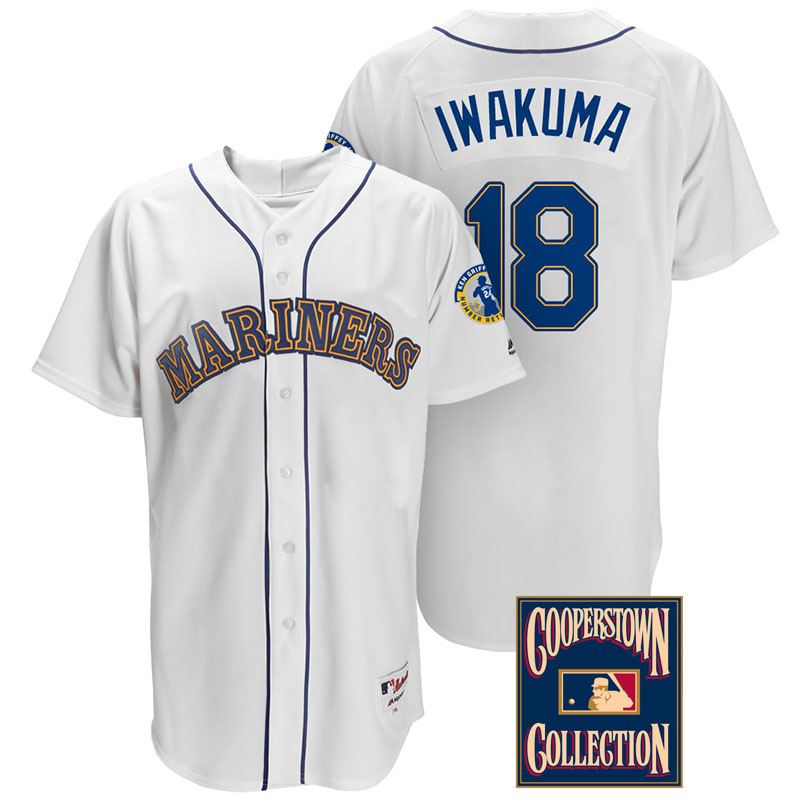 Hisashi Iwakuma #18 Seattle Mariners White Throwback Griffey Retirement Patch Jersey