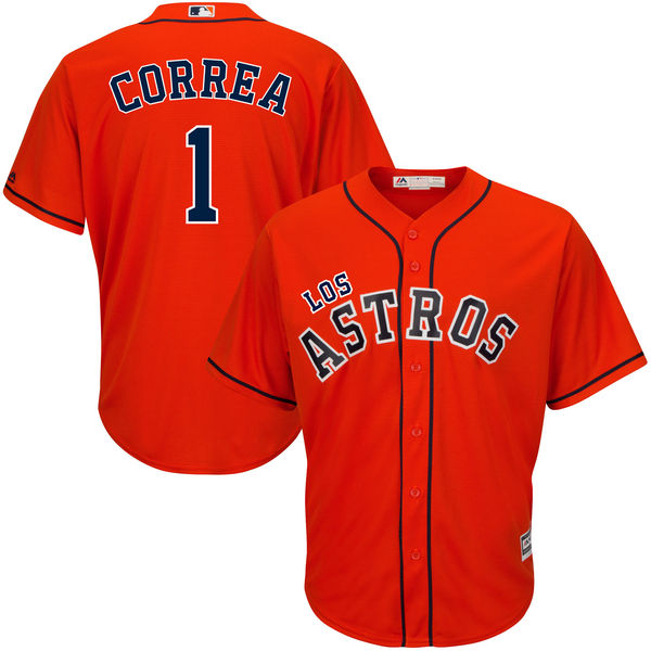 Los Astros #1 Carlos Correa Majestic Orange Official Cool Base Player Jersey