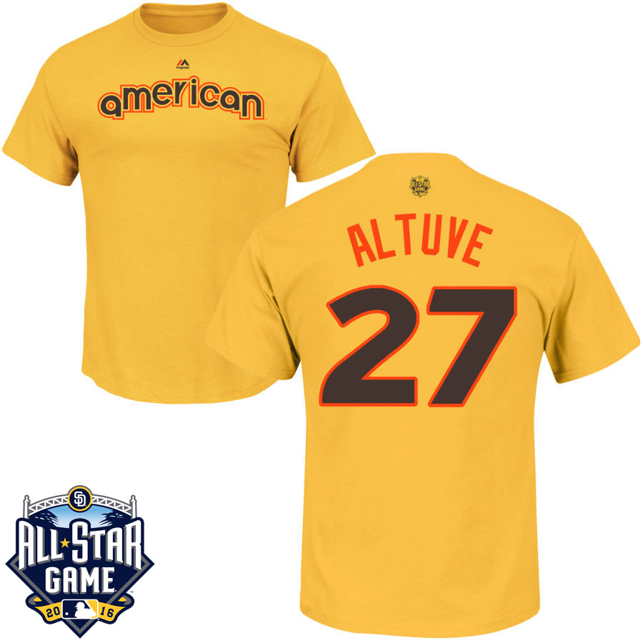 Houston Astros Jose Altuve #27 Yellow 2016 MLB All-Star Game American League Name & Number T-Shirt