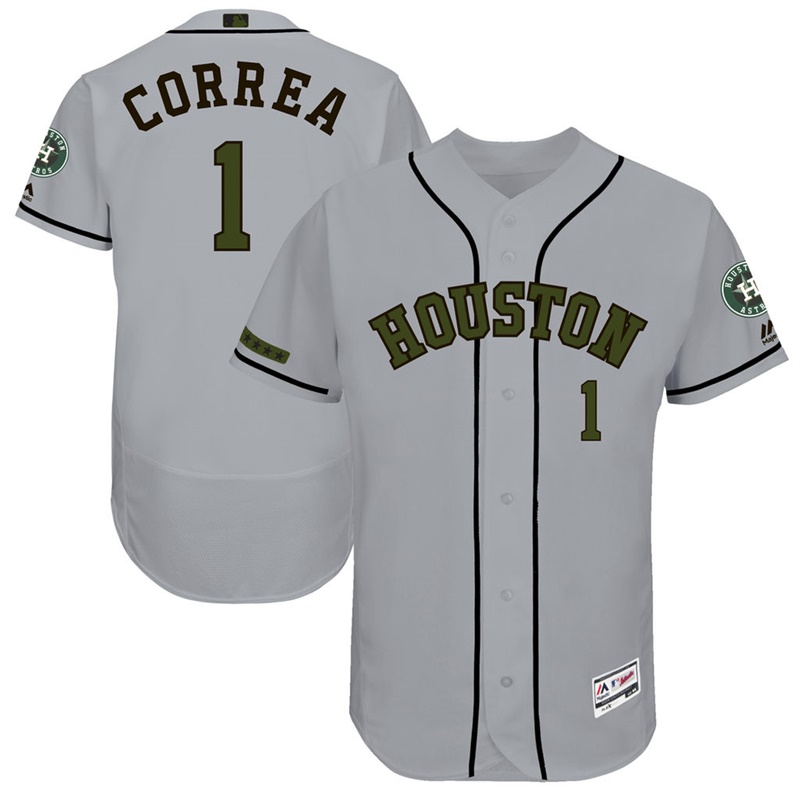 Carlos Correa #1 Men Houston Astros 2017 Memorial Day Gray Flex Base Jersey