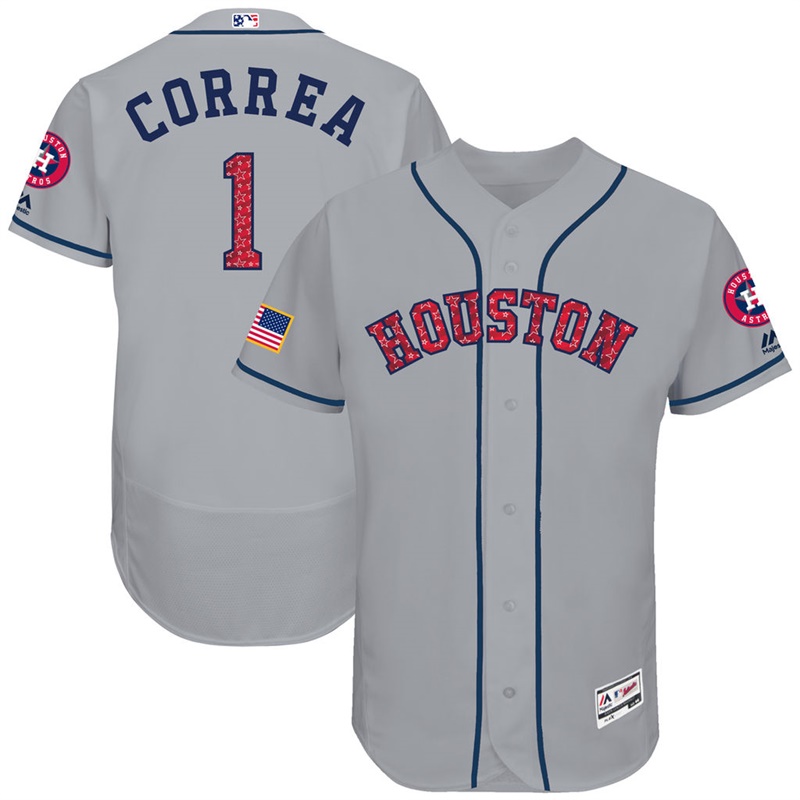 Carlos Correa #1 Houston Astros 2017 Stars & Stripes Independence Day Gray Flex Base Jersey - Men