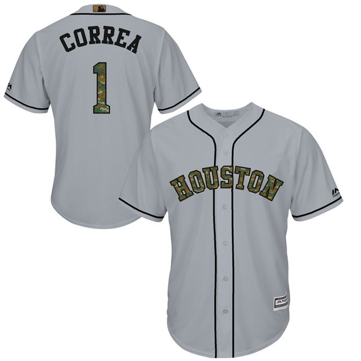 Houston Astros Carlos Correa #1 Gray Camo Fashion 2016 Memorial Day Cool Base Jersey