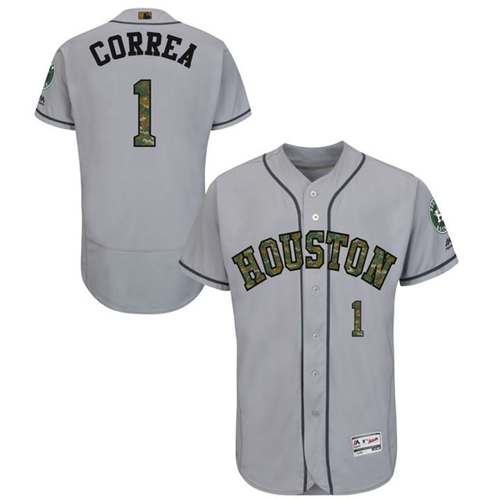 Houston Astros Carlos Correa #1 Gray Camo Fashion 2016 Memorial Day Flex Base Jersey