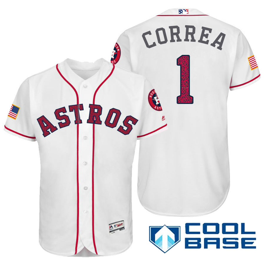 Houston Astros #1 Carlos Correa White Stars & Stripes 2016 Independence Day Cool Base Jersey