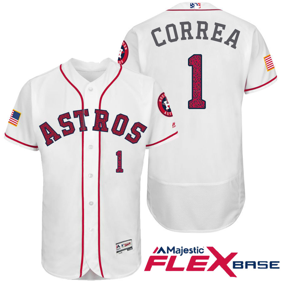 Houston Astros #1 Carlos Correa White Stars & Stripes 2016 Independence Day Flex Base Jersey