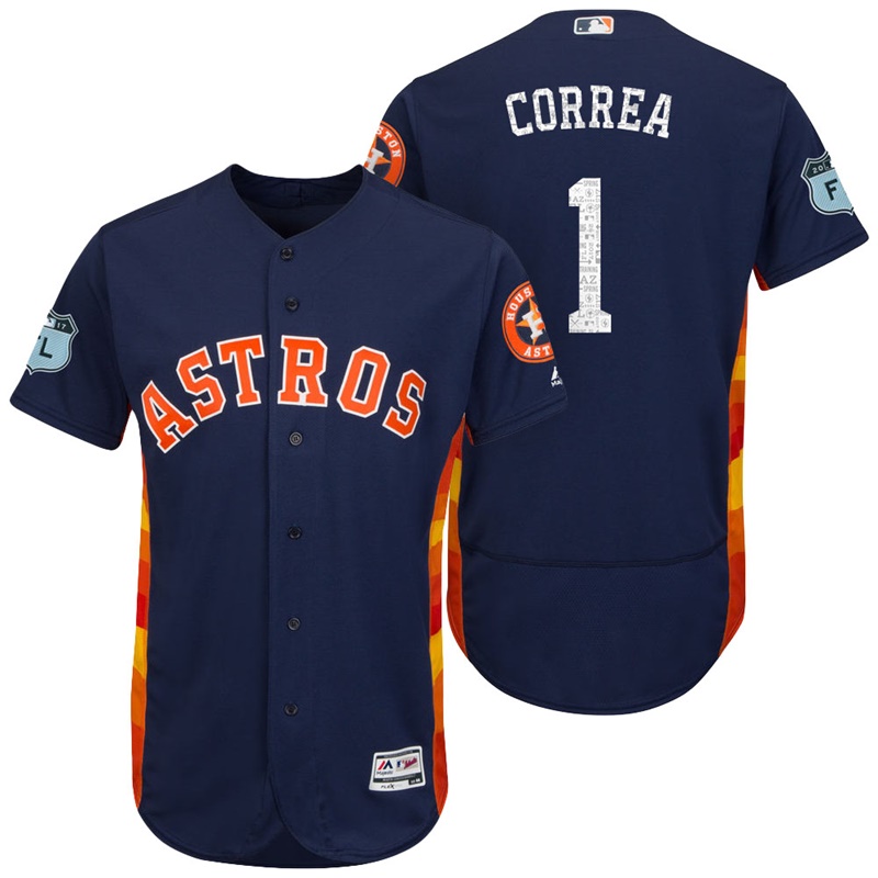 Houston Astros Carlos Correa #1 Navy 2017 Spring Training Grapefruit League Patch Authentic Collection Flex Base Jersey