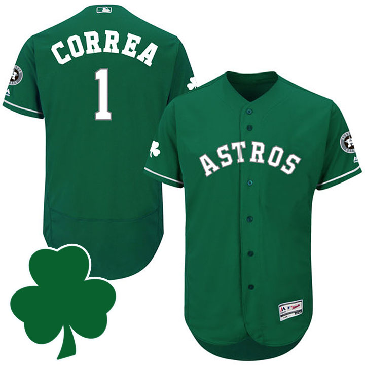 Houston Astros #1 Carlos Correa St. Patricks Day Green Celtic Flexbase Authentic Collection Jersey