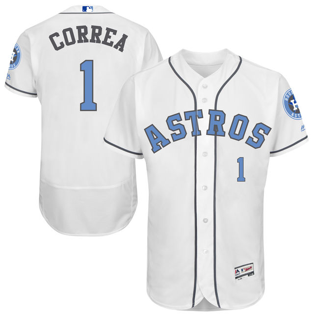 Houston Astros #1 Carlos Correa Majestic White Fashion 2016 Father's Day Flex Base Jersey