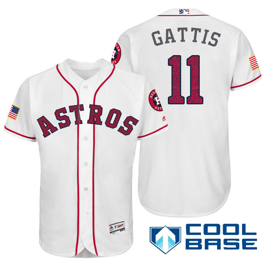 Houston Astros #11 Evan Gattis White Stars & Stripes 2016 Independence Day Cool Base Jersey