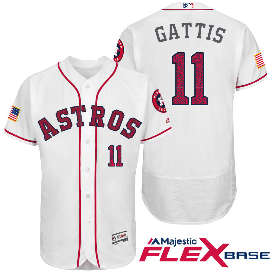 Houston Astros #11 Evan Gattis White Stars & Stripes 2016 Independence Day Flex Base Jersey