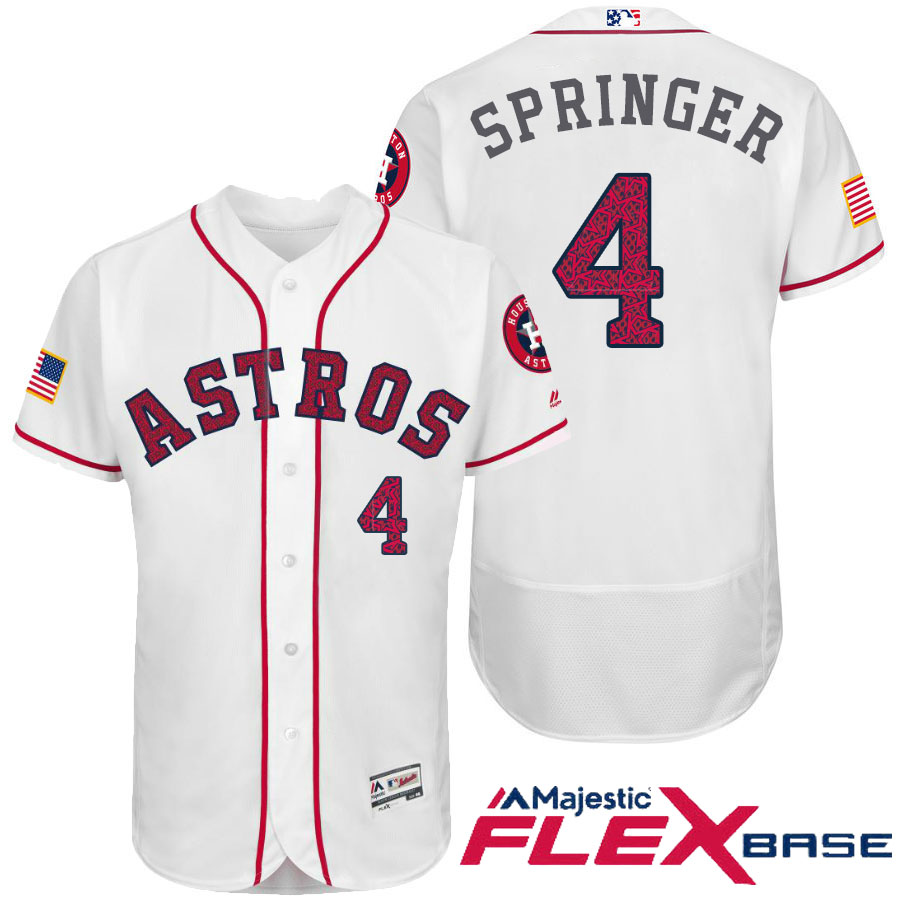 Houston Astros #4 George Springer White Stars & Stripes 2016 Independence Day Flex Base Jersey