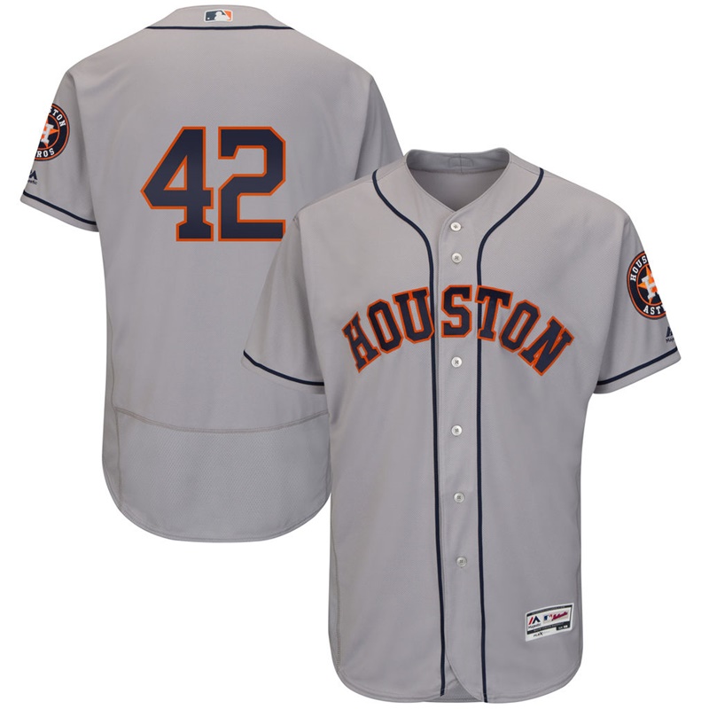 Men Houston Astros Jackie Robinson #42 Gray Commemorative Flex Base Jersey