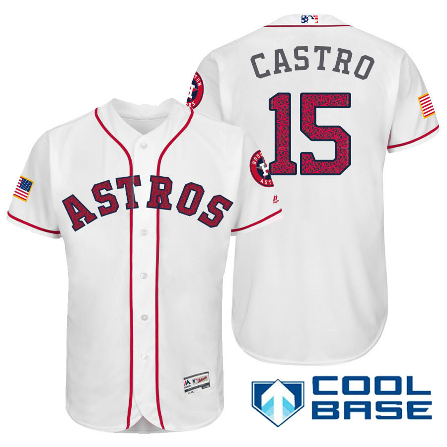 Houston Astros #15 Jason Castro White Stars & Stripes 2016 Independence Day Cool Base Jersey