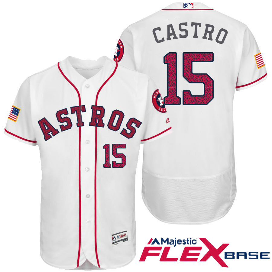 Houston Astros #15 Jason Castro White Stars & Stripes 2016 Independence Day Flex Base Jersey