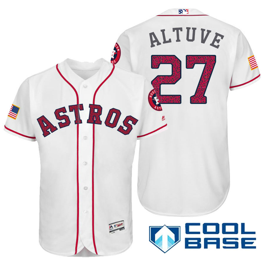 Houston Astros #27 Jose Altuve White Stars & Stripes 2016 Independence Day Cool Base Jersey