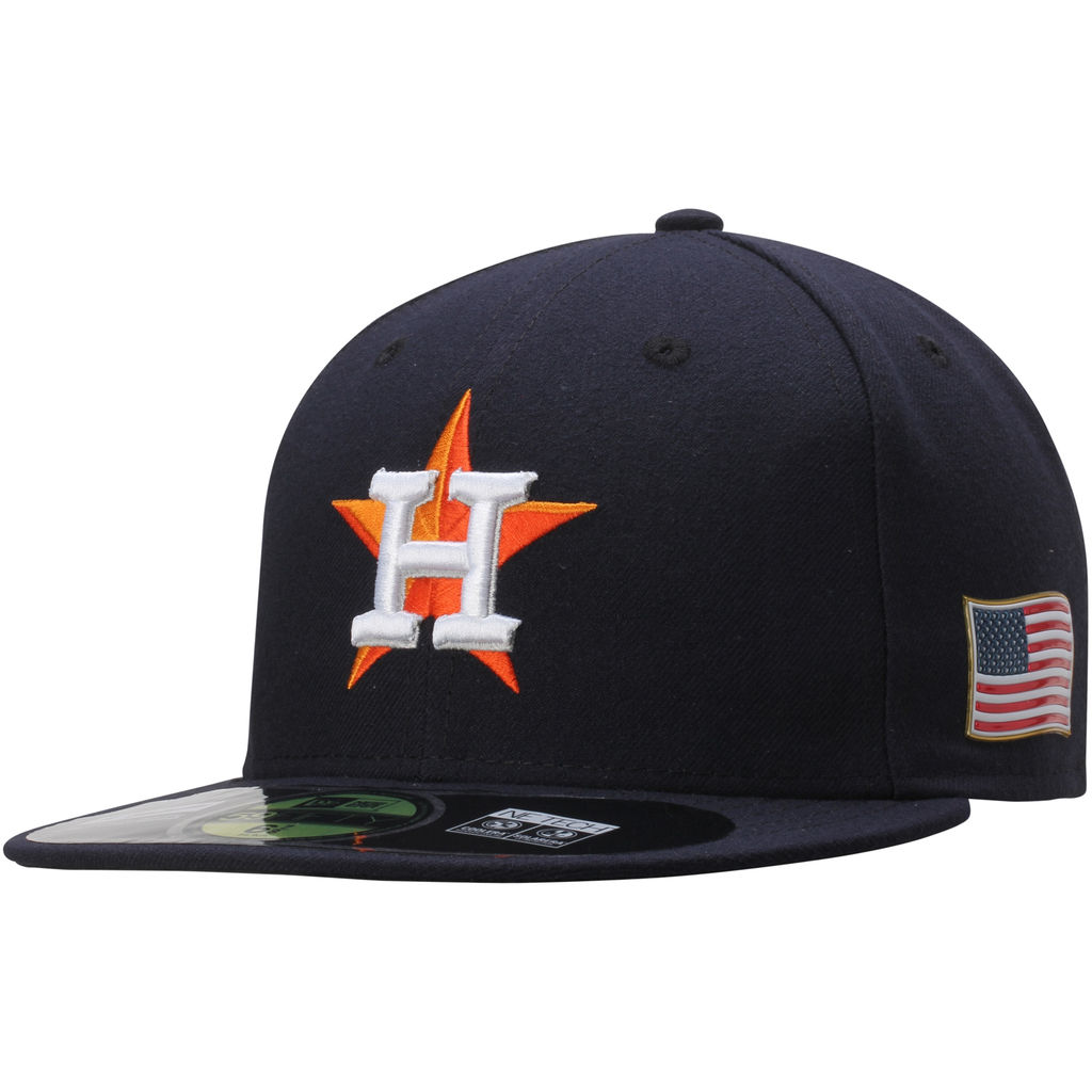 Houston Astros Navy On Field 9/11 Side Patch US Flag 59FIFTY Flex Hat