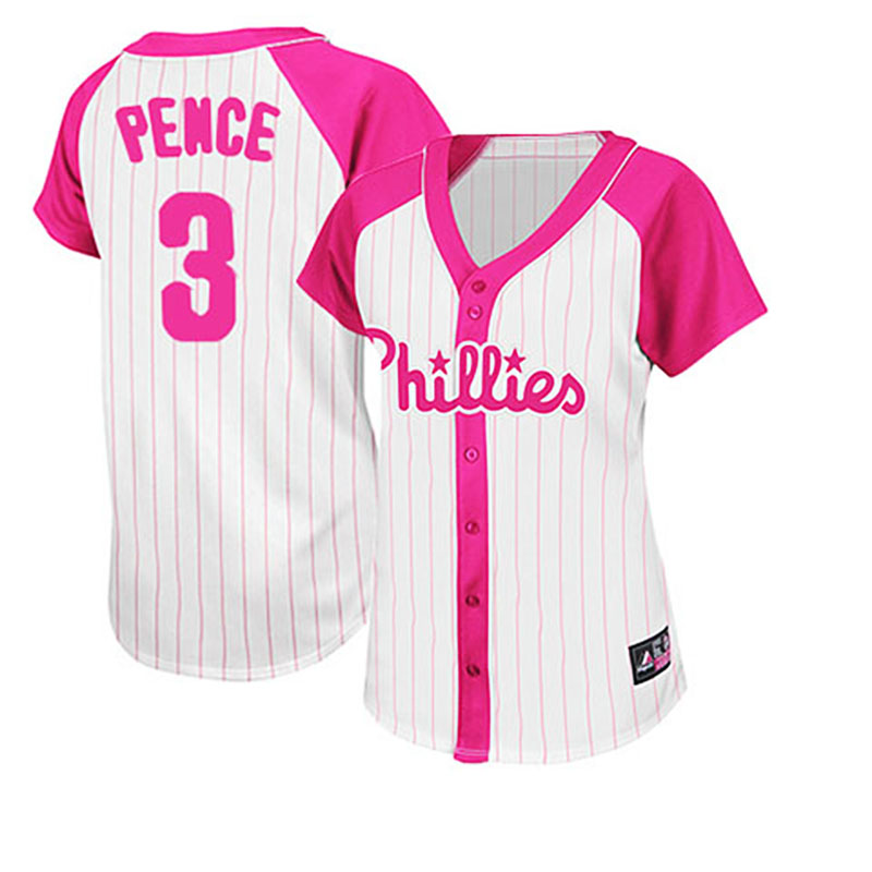 Philadelphia Phillies #3 Hunter Pence White/Pink Women's Splash Fashion Jersey