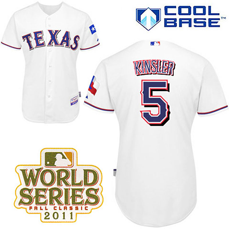 Texas Rangers #5 Ian Kinsler White Home Cool Base 2011 World Series Patch Jersey