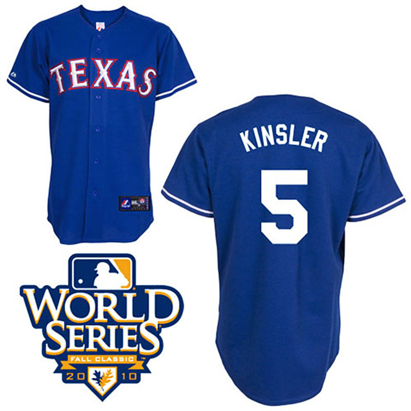 Texas Rangers #5 Ian Kinsler Youth Blue Cool Base 2010 World Series Patch Jersey