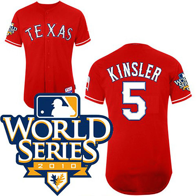 Texas Rangers #5 Ian Kinsler Youth Red Cool Base 2010 World Series Patch Jersey