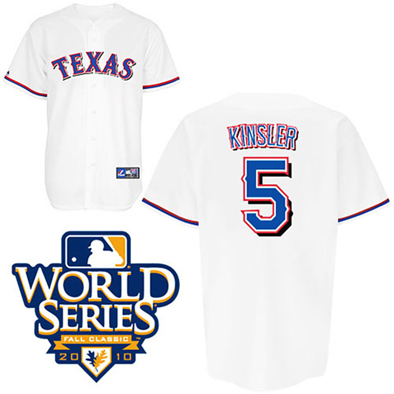 Texas Rangers #5 Ian Kinsler Youth White 2010 World Series Patch Jersey