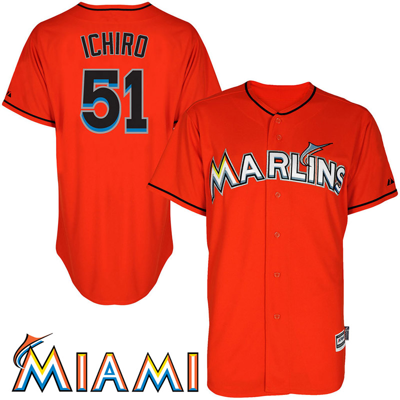 Ichiro Suzuki #51 Miami Marlins Firebrick Authentic Cool Base Jersey