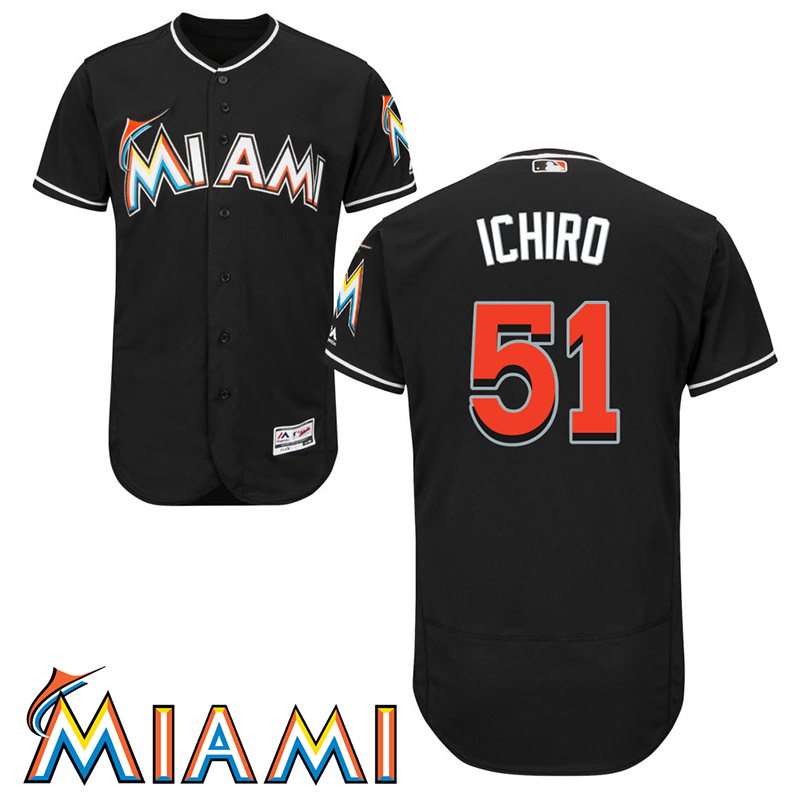 Ichiro Suzuki #51 Miami Marlins Alternate Black Collection Flex Base Jersey