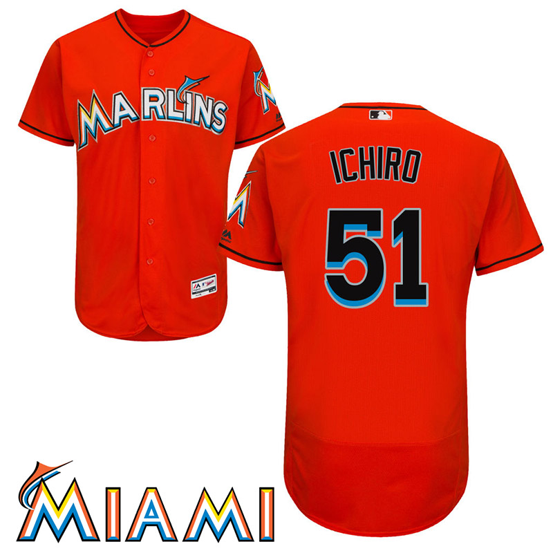 Ichiro Suzuki #51 Miami Marlins Alternate Firebrick Collection Flex Base Jersey