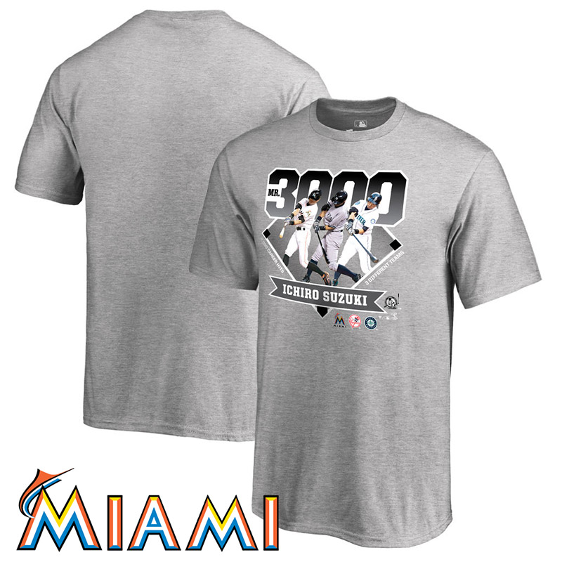 Ichiro Suzuki #51 Miami Marlins Heather Gray 3000 Hits Short Sleeve T-Shirt