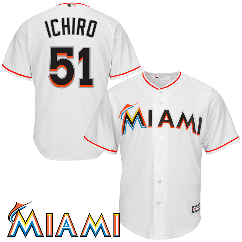 Ichiro Suzuki #51 Miami Marlins Home White Cool Base Jersey