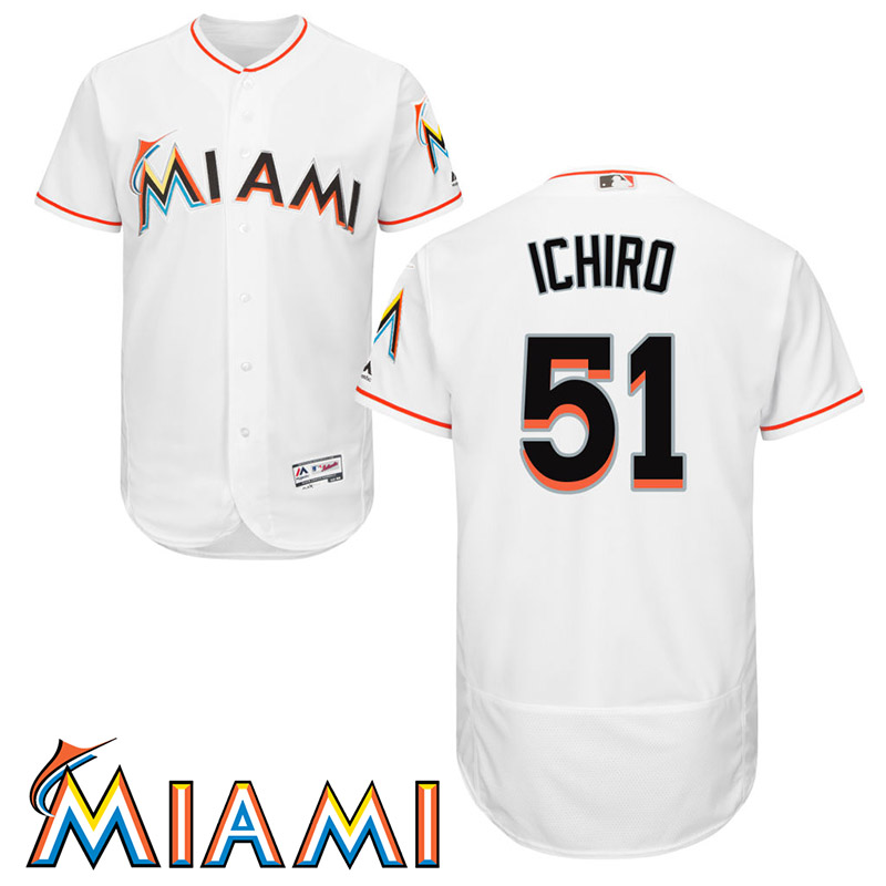 Ichiro Suzuki #51 Miami Marlins Home White Collection Flex Base Jersey