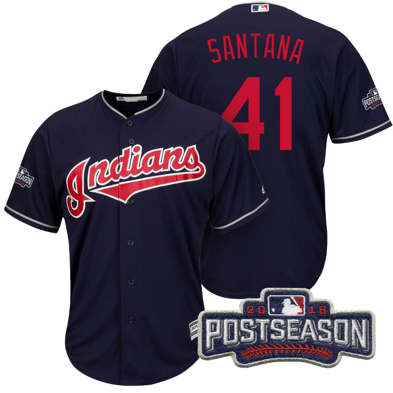 Cleveland Indians Carlos Santana #41 AL Central Division Champions Navy 2016 Postseason Patch Cool Base Jersey