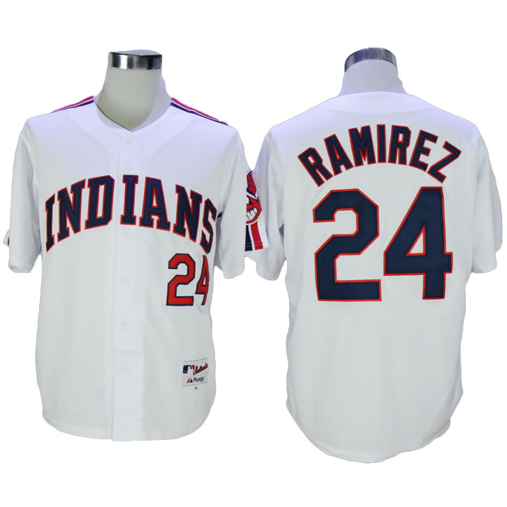 Cleveland Indians #24 Hanley Ramirez Majestic White Cool Base Player Jersey