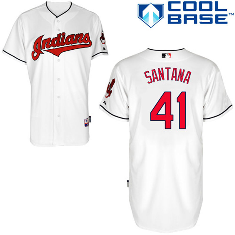 Cleveland Indians #41 Carlos Santana Men's Authentic White Home Majestic MLB Cool Base Jersey