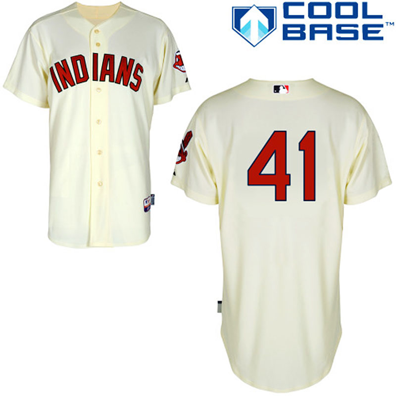 Cleveland Indians #41 Carlos Santana Men's Authentic Cream Alternate Majestic MLB Cool Base Jersey