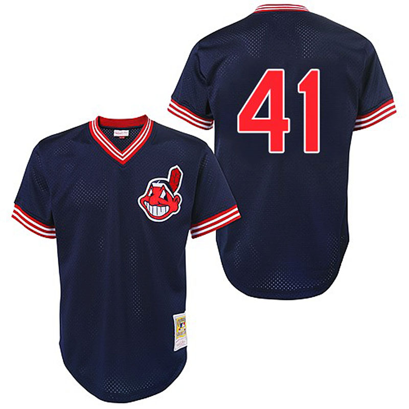 Cleveland Indians #41 Carlos Santana Men's Authentic Navy Blue Mitchell And Ness MLB Throwback Jersey